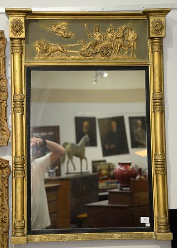 FRENCH TRUMEAU MIRROR, GILT AND