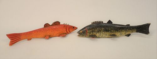 TWO LARGE FISH DECOYS, HANDPAINTED,
