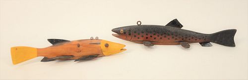 TWO LARGE FISH DECOYS HANDPAINTED  37b138