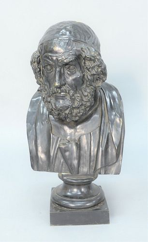 LARGE BRONZE BUST OF HOMER, 19TH
