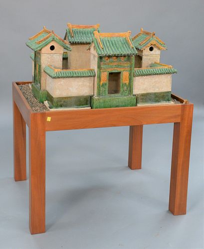 CHINESE MODEL OF A VILLAGE, GREEN AND