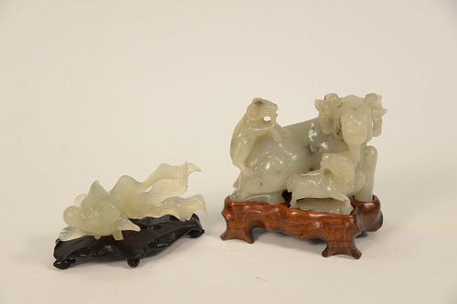 TWO CARVED JADE FIGURES TO INCLUDE