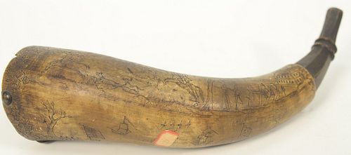 18TH CENTURY SCRIMSHAW POWDER HORN,