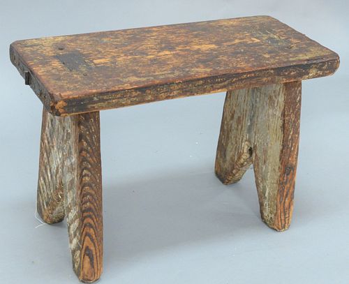 FOLK ART BENCH WITH CARVED AND