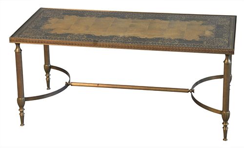 GILT GLASS TOP COFFEE TABLE, HAVING