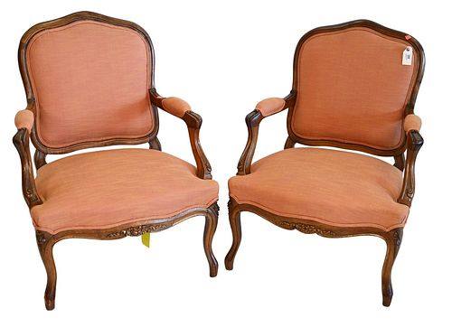 PAIR OF WALNUT LOUIS XV STYLE FAUTEUILS  378b1f