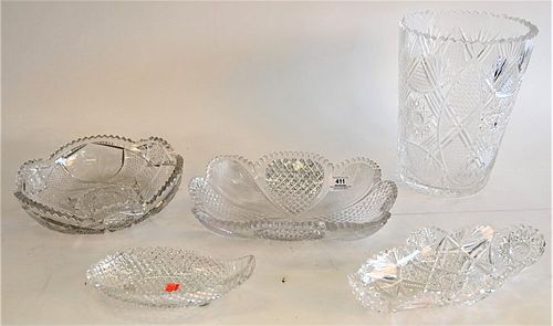 FIVE PIECE LOT OF CUT GLASS, TO