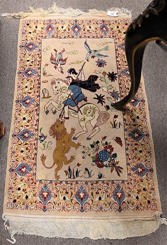 SILK ORIENTAL PICTORIAL THROW RUG  378bbc