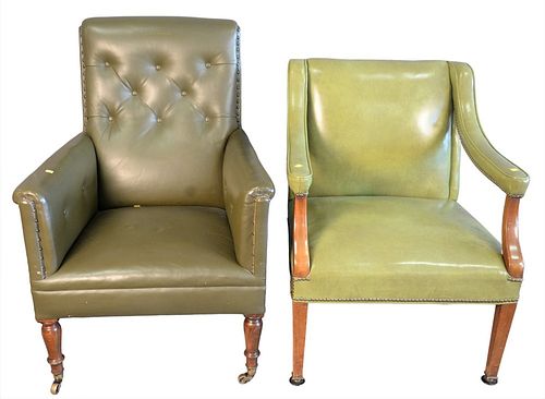 TWO GREEN LEATHER ARMCHAIRS EACH 378be6
