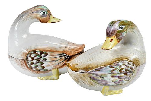 PAIR OF CONTINENTAL FAIENCE DUCK