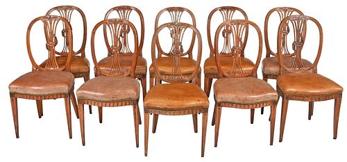 SET OF TEN LOUIS XVI LEATHER UPHOLSTERED