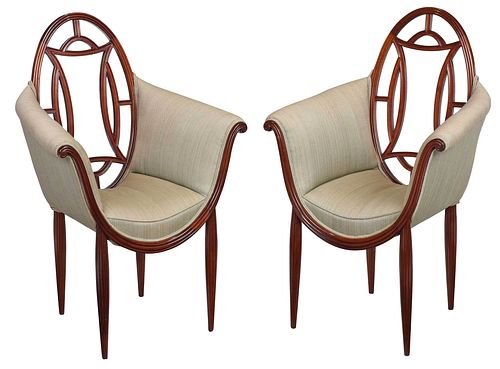 FINE PAIR ART DECO MAHOGANY UPHOLSTERED 378cd6