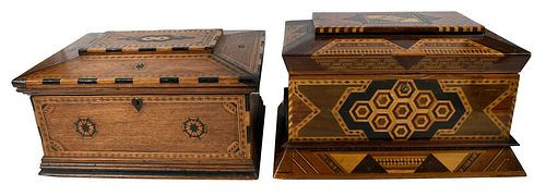 TWO GEOMETRIC INLAID SAILOR'S BOXESAmerican/British,