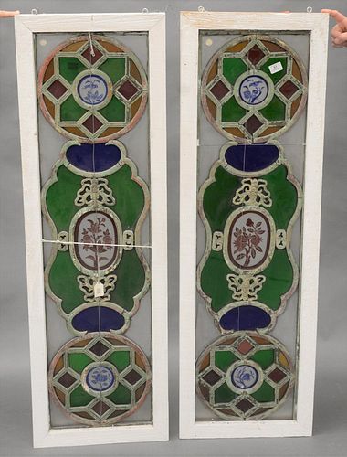 PAIR OF STAINED GLASS WINDOWS,