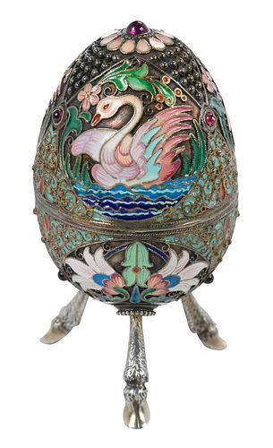 RUSSIAN SILVER ENAMELED FOOTED