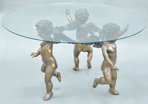 ROUND GLASS TOP COFFEE TABLE, HAVING