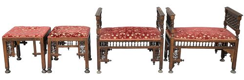 TWO PAIRS OF MOORISH STYLE BENCHES 378e2d