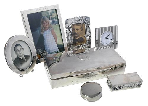 SEVEN SILVER DESK ITEMS INCLUDING