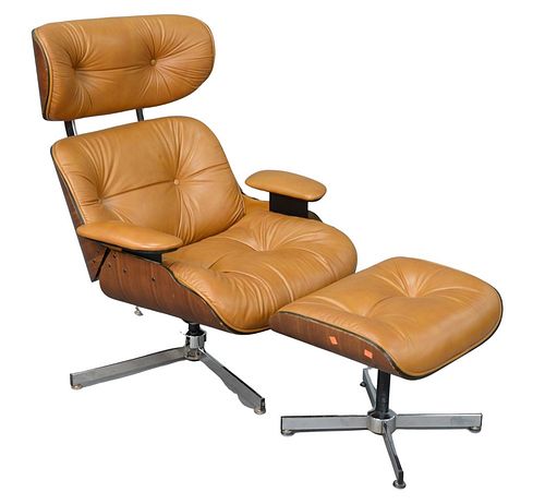 EAMES STYLE BROWN LEATHER LOUNGE