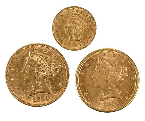 THREE U.S. GOLD COINS1862 gold