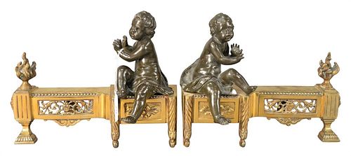 PAIR OF FIGURAL CHENETS, EACH HAVING