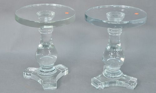 PAIR OF GLASS PEDESTALS, HAVING