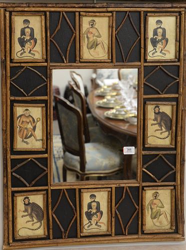 BAMBOO FRAMED MIRROR HAVING MONKEY 378f06