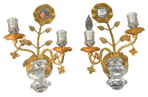 PAIR OF GILT METAL AND GLASS FLORAL