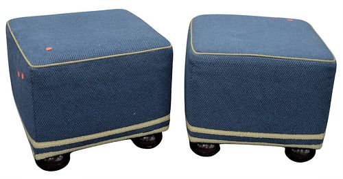 PAIR OF CUSTOM OTTOMANS IN BLUE 378f2d