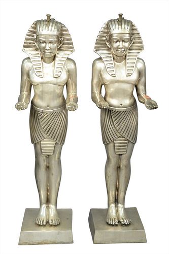 PAIR OF SILVERED BRASS EGYPTIAN