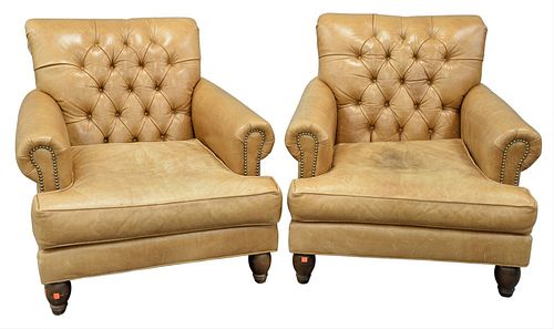 PAIR OF LEATHER ARMCHAIRS HAVING 378f3b