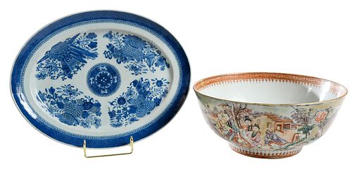 CHINESE EXPORT PUNCH BOWL AND PLATTERQing