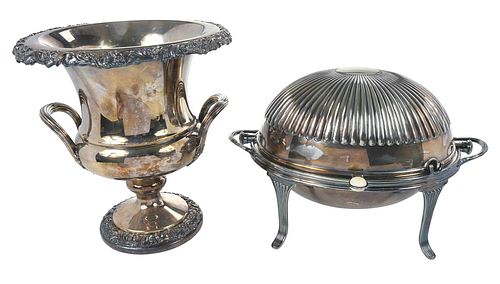 SILVER PLATE WARMER AND WINE BUCKET20th 378fc1