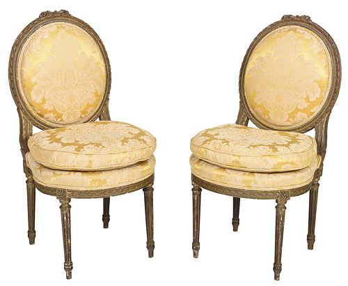 PAIR LOUIS XVI STYLE CARVED UPHOLSTERED 378ff2