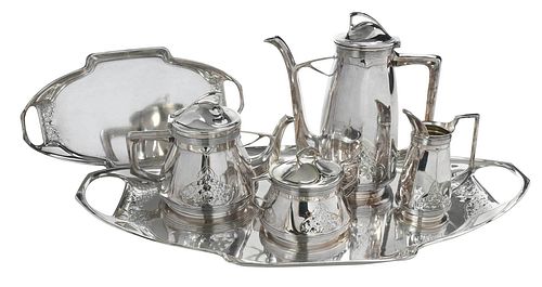 SIX PIECE ART NOUVEAU SILVER PLATED