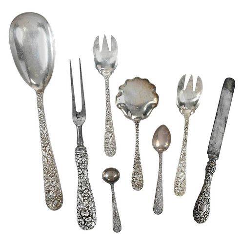 15 PIECES REPOUSSE STERLING FLATWAREAmerican,