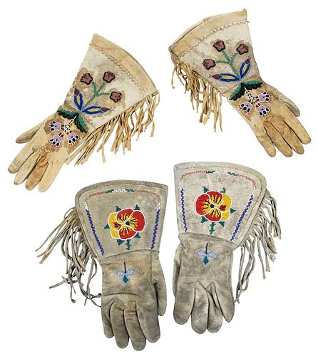 TWO PAIR MEN'S BEADED HIDE GAUNTLETSearly