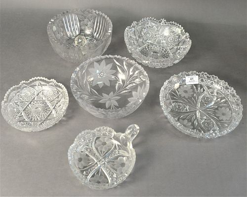 SIX PIECE GROUP OF CUT GLASS AND