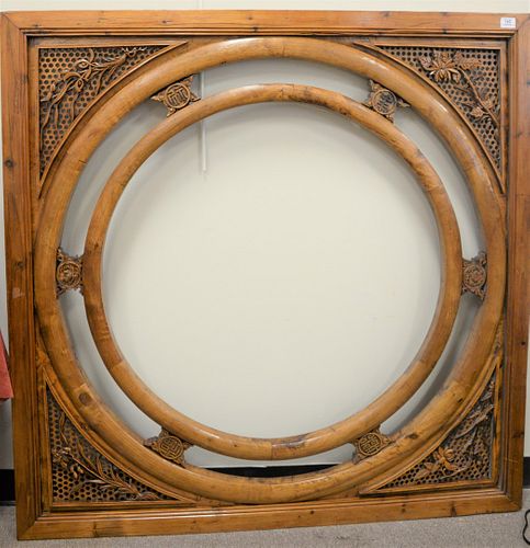 CARVED CHINESE ELM WINDOW 19TH 37917f