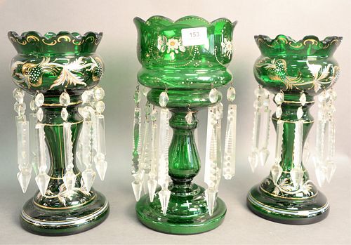 THREE PIECE GROUP OF GREEN GLASS