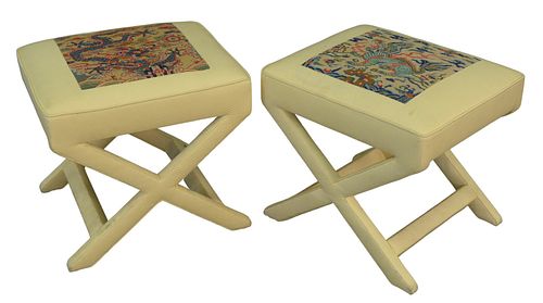 PAIR OF CUSTOM UPHOLSTERED FOOTSTOOLS 379182