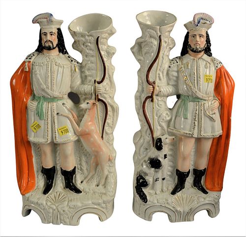 PAIR OF STAFFORDSHIRE FIGURAL VASES,