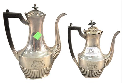 TWO STERLING SILVER POTS, HAVING