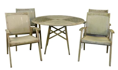 TEAK OUTDOOR ROUND TABLE AND FOUR