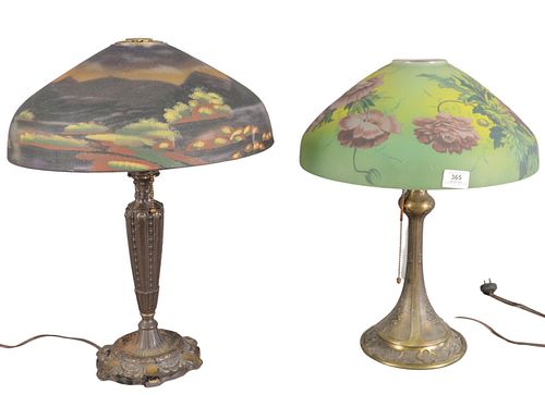 TWO REVERSE PAINTED TABLE LAMPS,