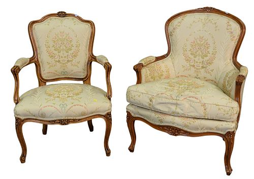TWO LOUIS XV STYLE CHAIRS, EACH