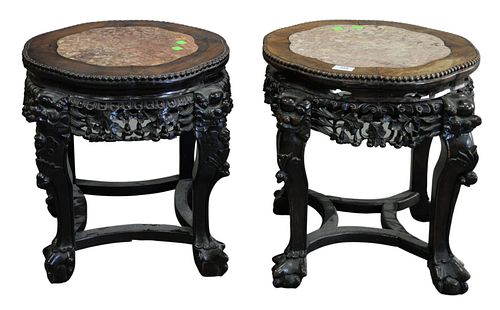 PAIR OF CARVED CHINESE ROUND SIDE