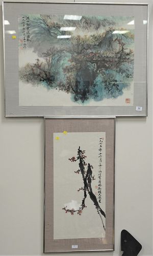 TWO PIECE LOT OF JAPANESE WATERCOLORS,