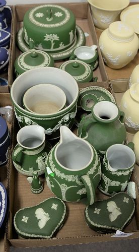 TWO TRAY LOTS OF GREEN WEDGWOOD