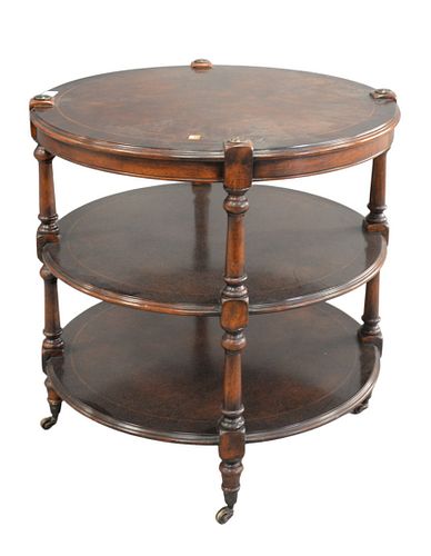 ROUND MAHOGANY THREE TIER ETAGERE STAND  3792f6